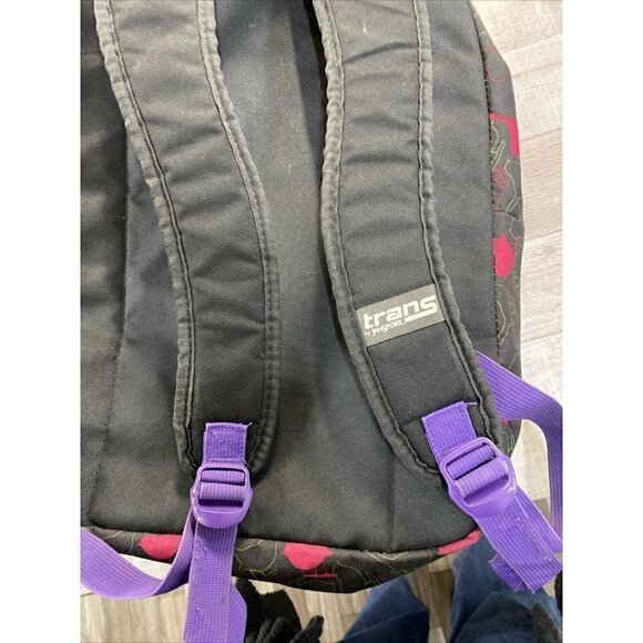JanSport Black Pink and Purple Birds Large Backpack - Picture 10 of 12